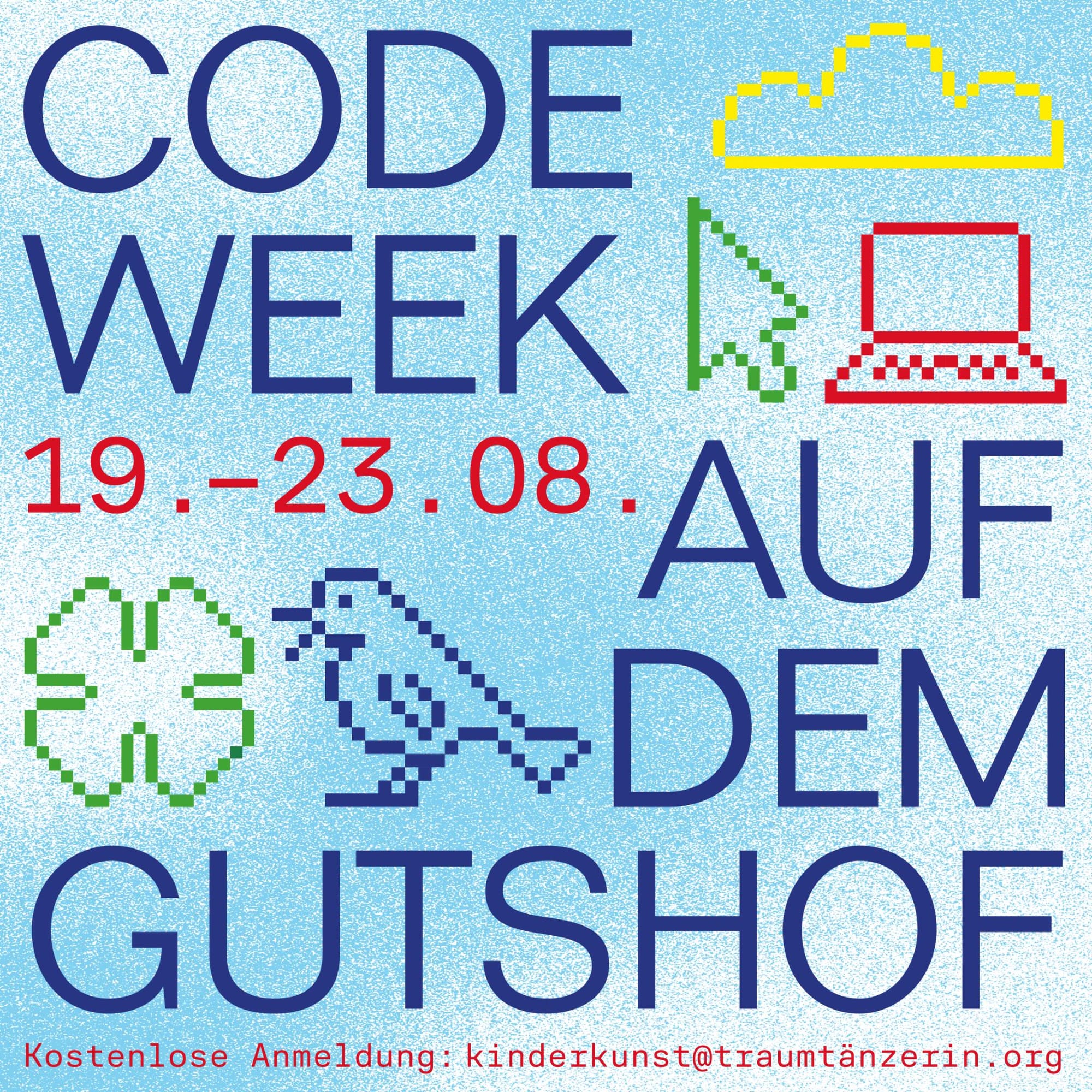 Ankündigungskachel Code Week in baluen Farbtönen