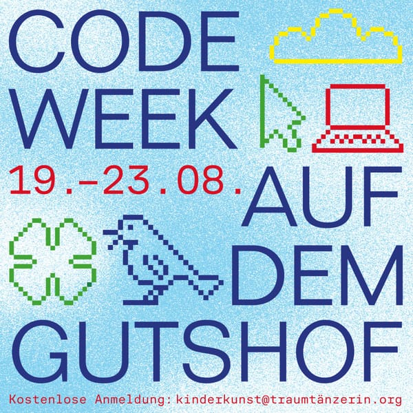 Ankündigungskachel Code Week in baluen Farbtönen